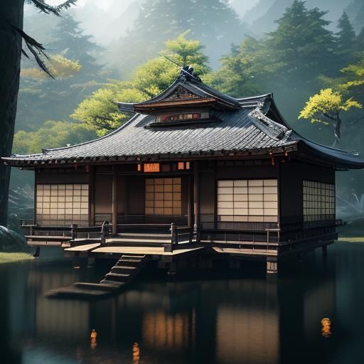 Old Japanese Tea House in 3D Cinematic Style