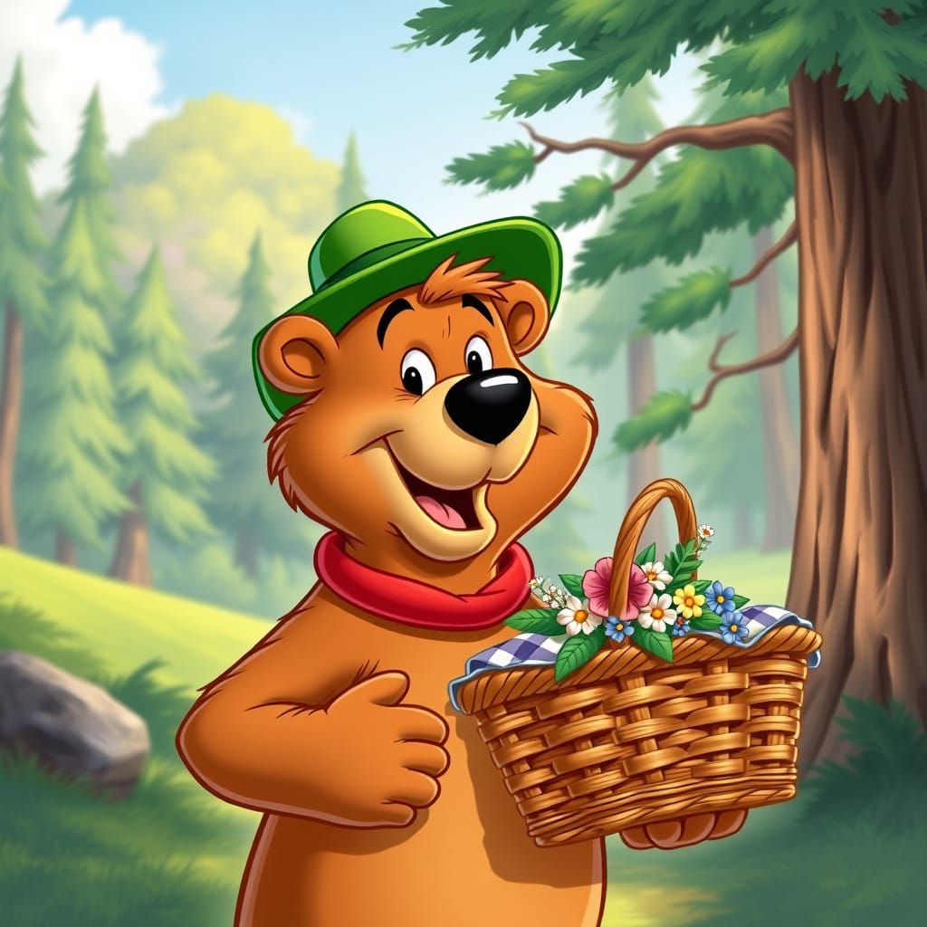 Yogi Bear in a Whimsical Picnic Scene