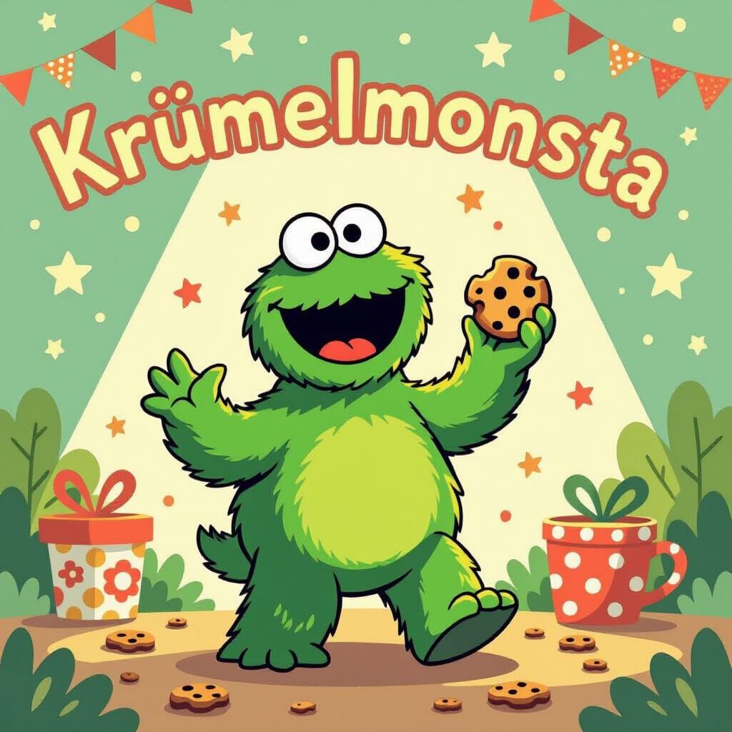 Green Krümelmonsta in Children's Book Style