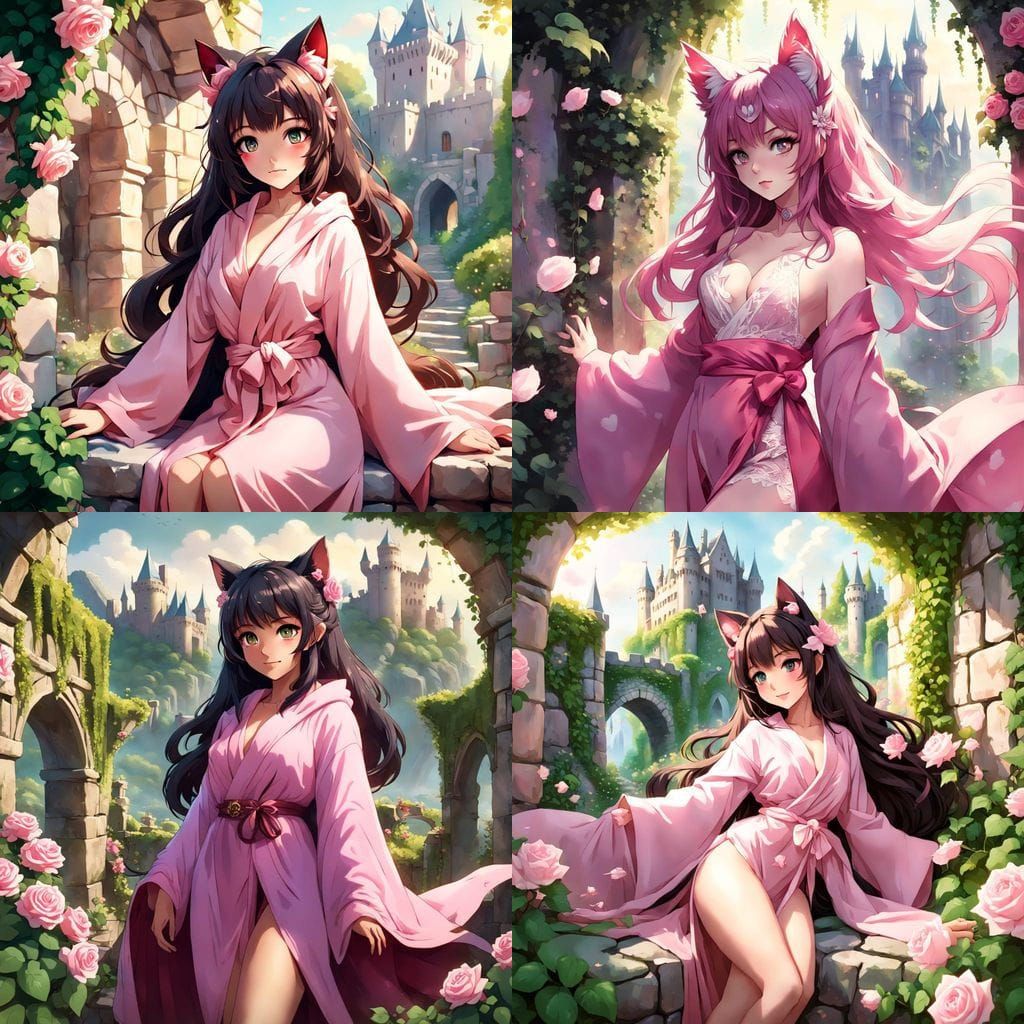 Fantastical Anime Goddess in Secret Castle Garden