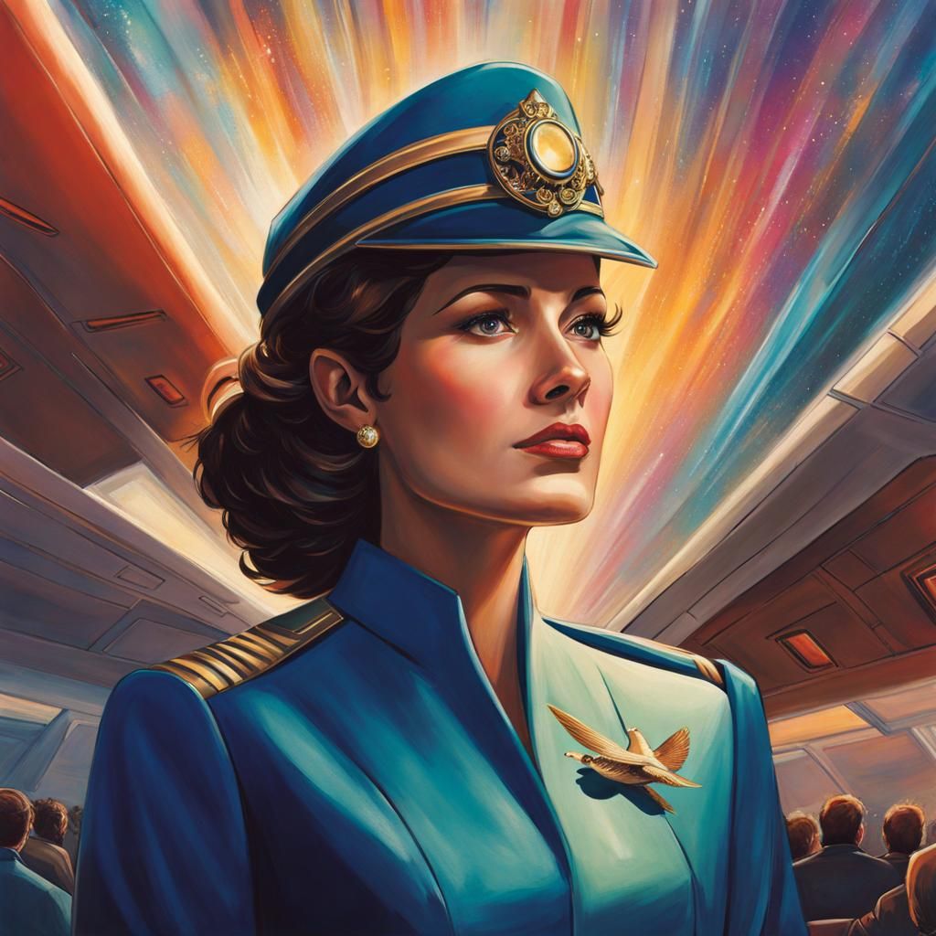 Sinister Flight Attendant in Cosmic Astral Illustration