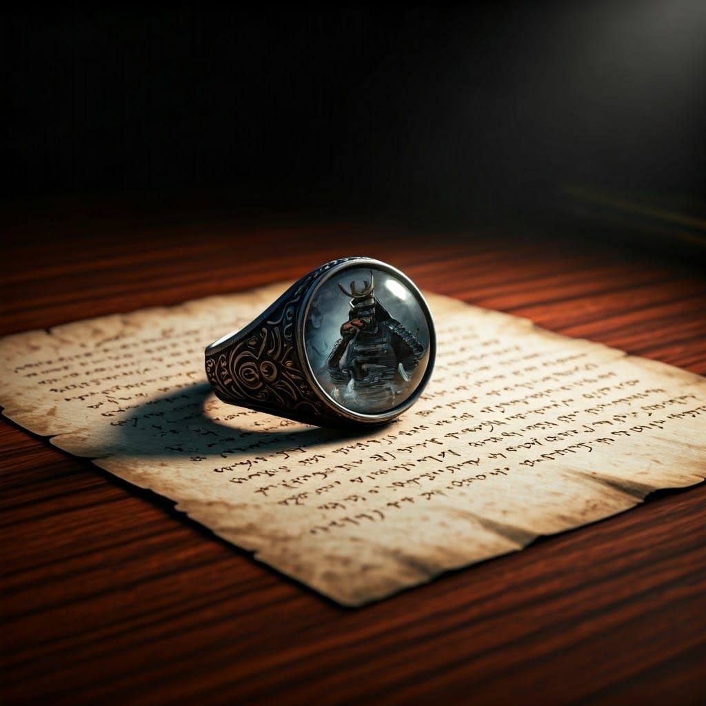 Mystical Runes on Parchment with Samurai Reflection