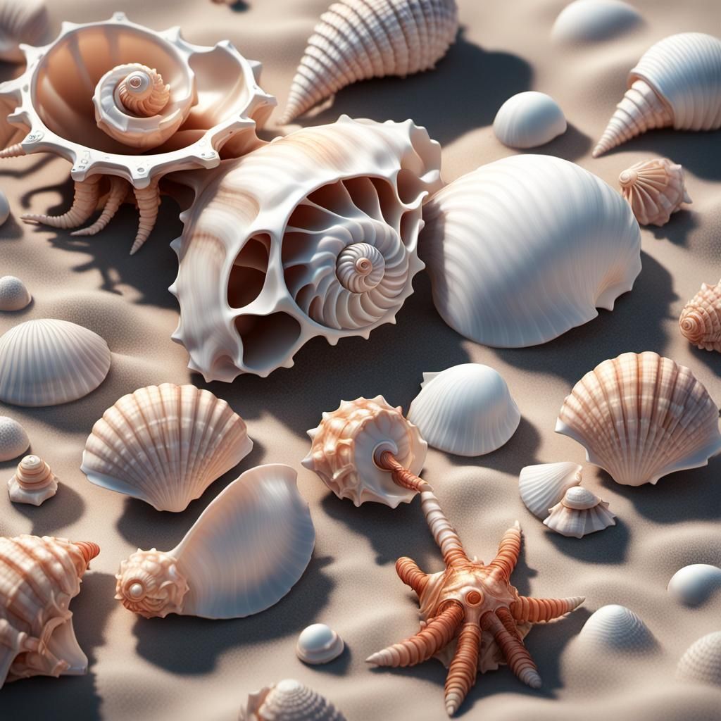 Seashells on a Beach: Futuristic Sci-Fi Rendering