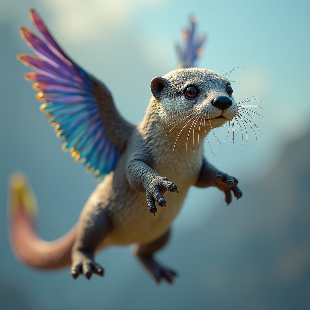 Alebrije Otter in Flight: Detailed Color Portrait