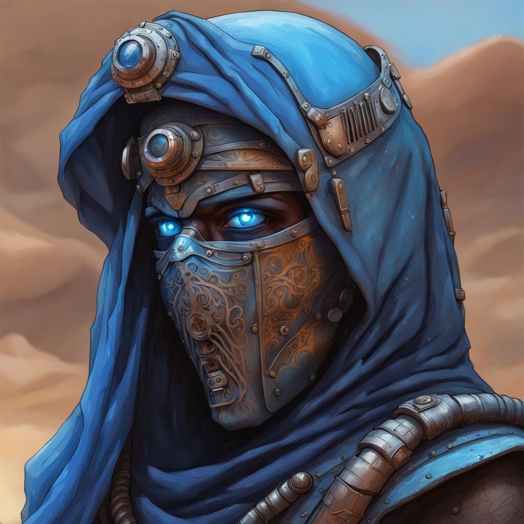 Hyperrealistic Tuareg Mech Warrior in Blue