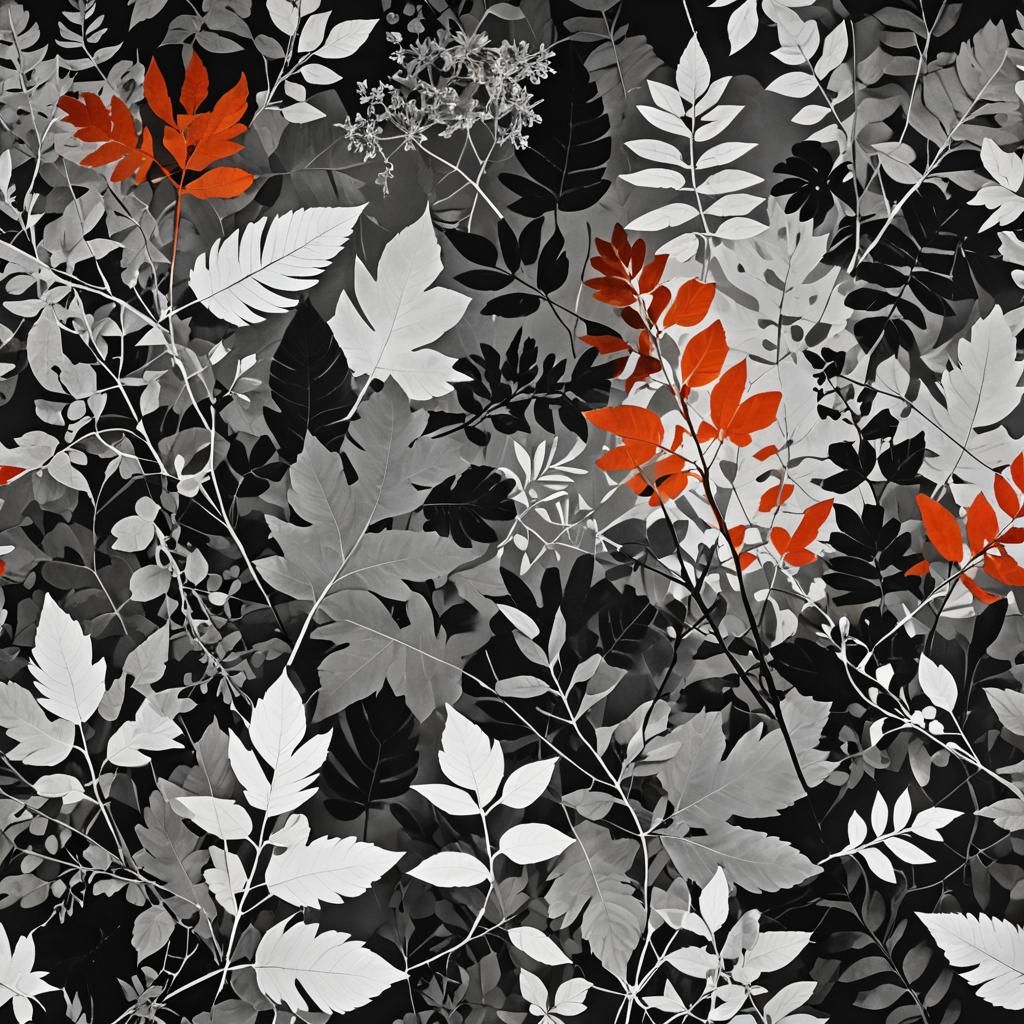 Dramatic Black and White Photogram of Natural Objects