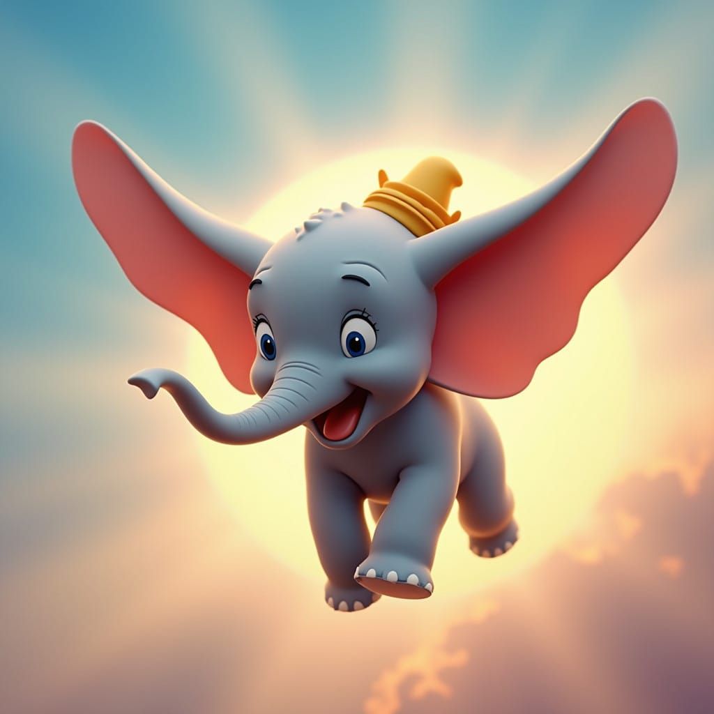Dumbo in Vibrant Mid-Flight Splendor