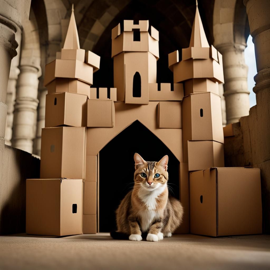 Cardboard Castle Cats: A Professional Portrait