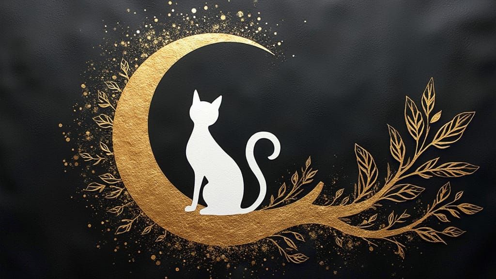 Abstract Lunar Cat with Gold Leaf Details