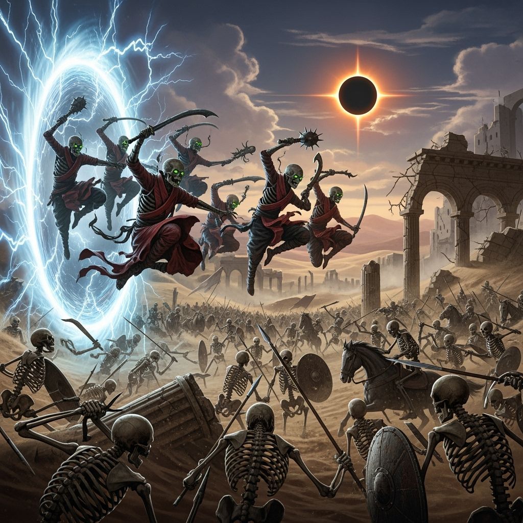 Undead Monks Battle Skeletons Through Time Portal Under Ecli...