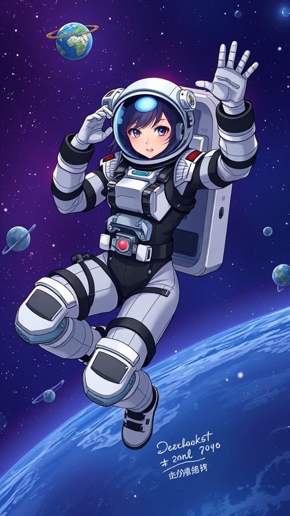 Heroic Astronaut Woman in Zero Gravity