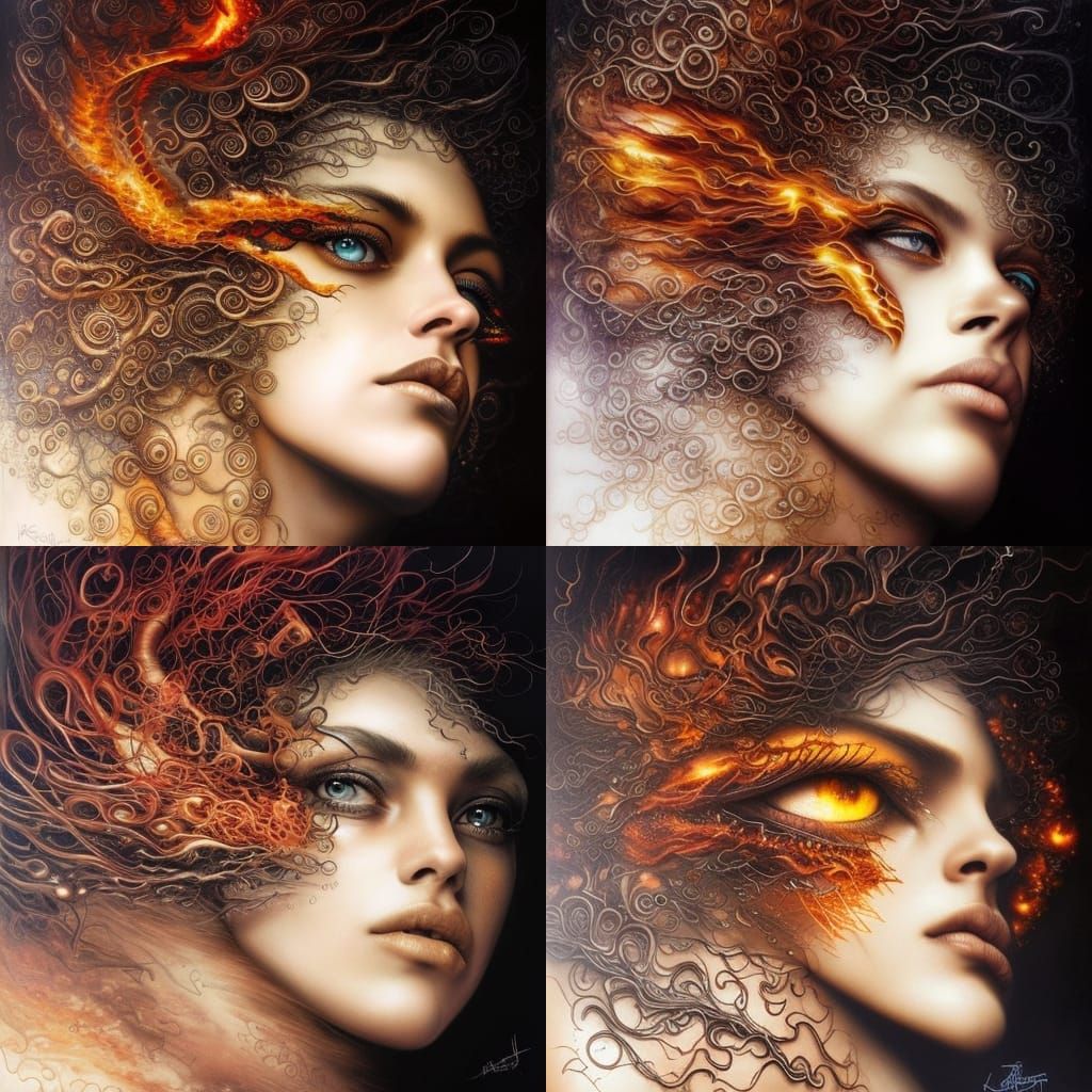 Ethereal Fire Woman with Flowing Lightwaves
