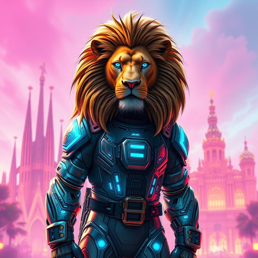 Futuristic Lion Space Explorer