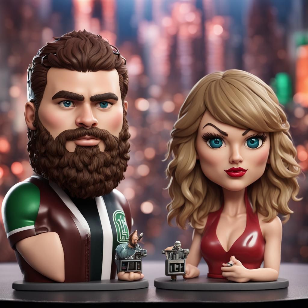 Jason Kelce and Taylor Swift square bobbleheads- happy toget...