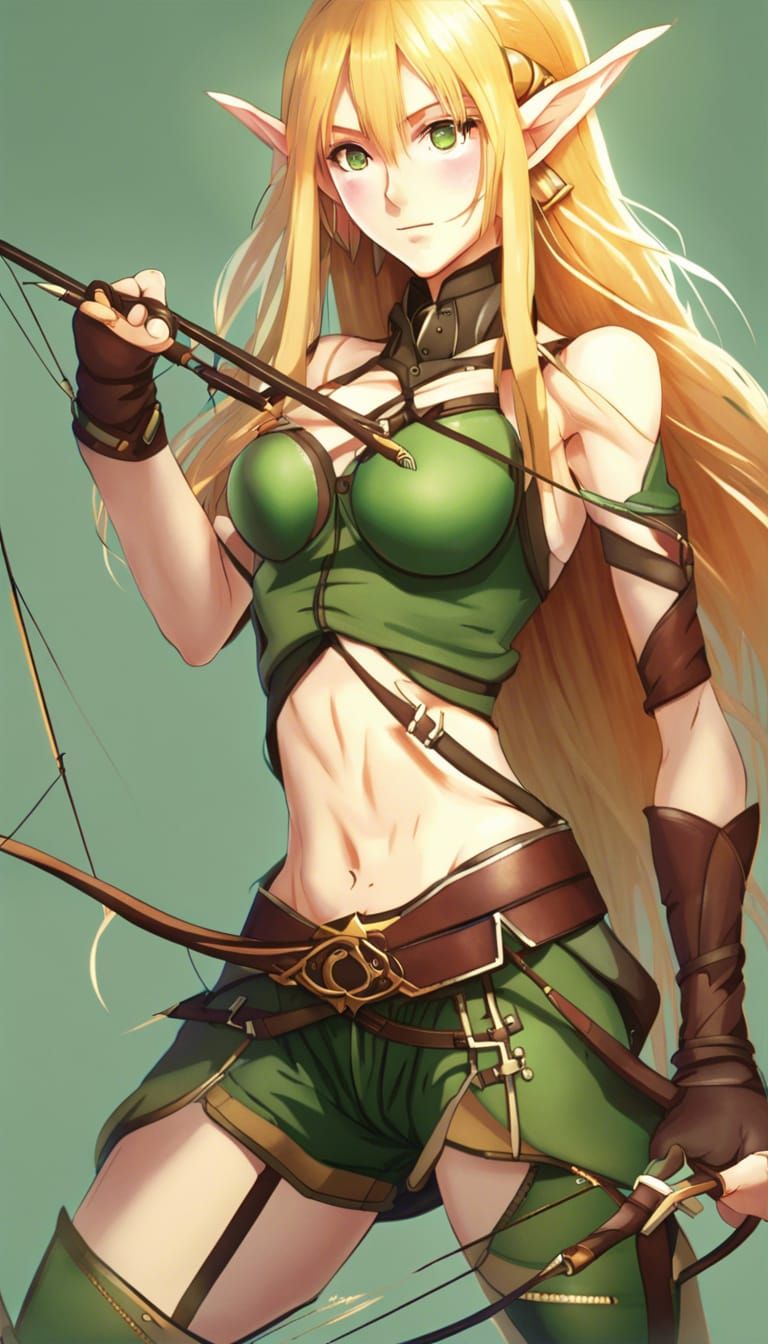 Elven Archer with Crossbow in Anime Style