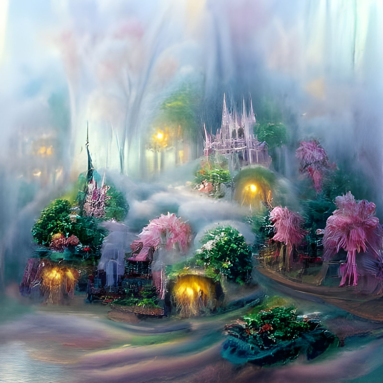 Ethereal Forest Fairy City in Fantasy Style