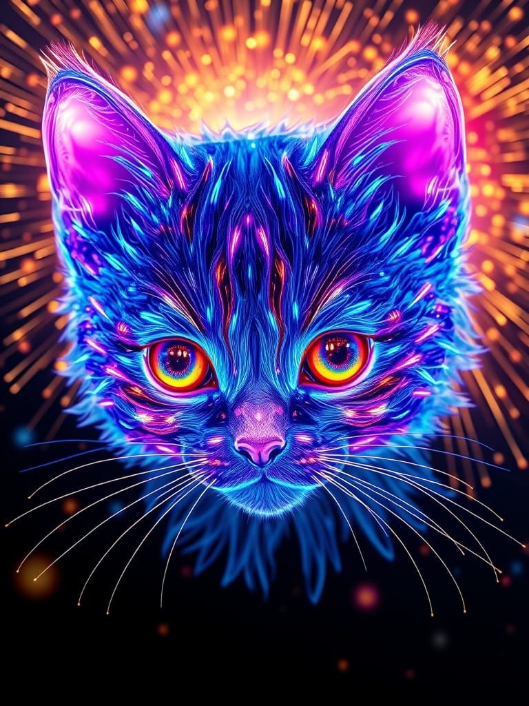 Fiber Optic Kitten Sculpture of Glowing Numbers