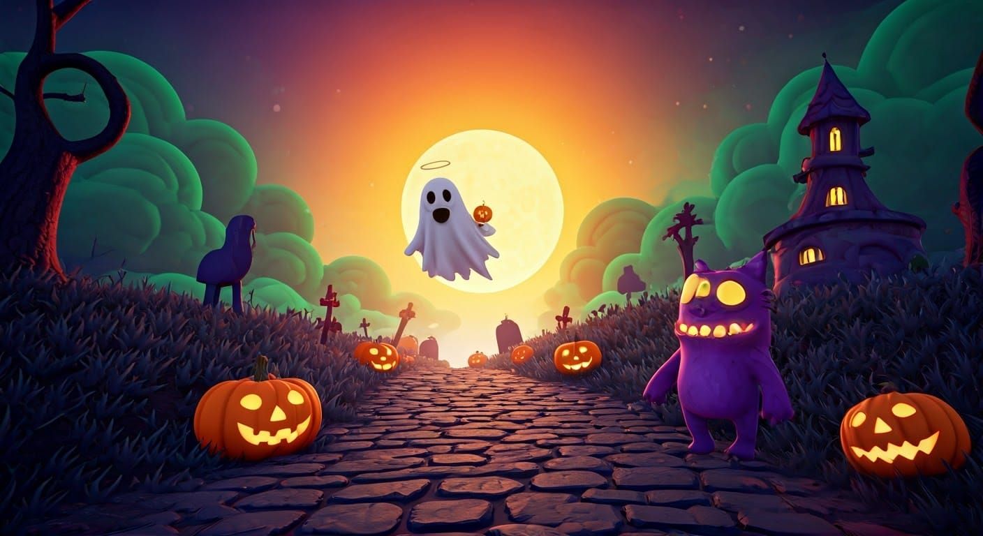 Whimsical Halloween Wonderland in Vibrant Ombre Colors