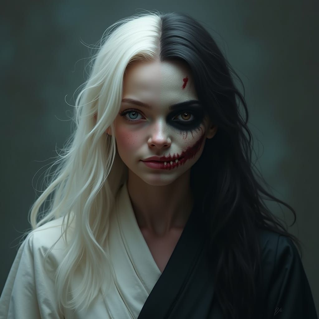 Dual Persona: Angelic and Demonic Digital Portrait