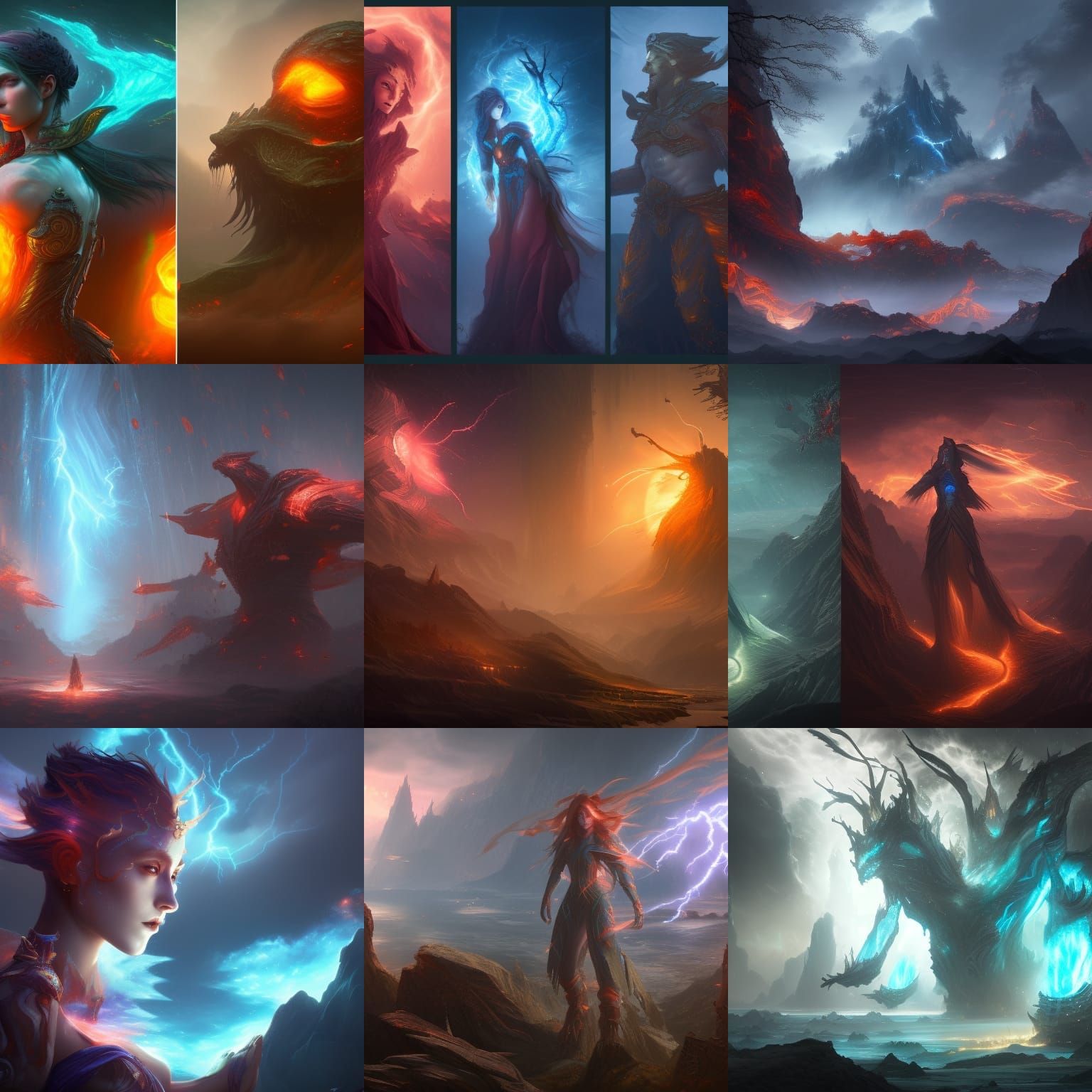 Elemental Gods: Earth, Air, Fire, Water, Ice