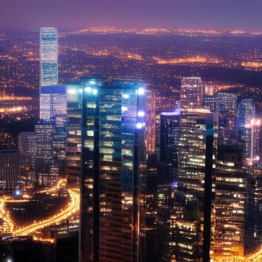 Cityscape View from High Rise with Twinkling Lights