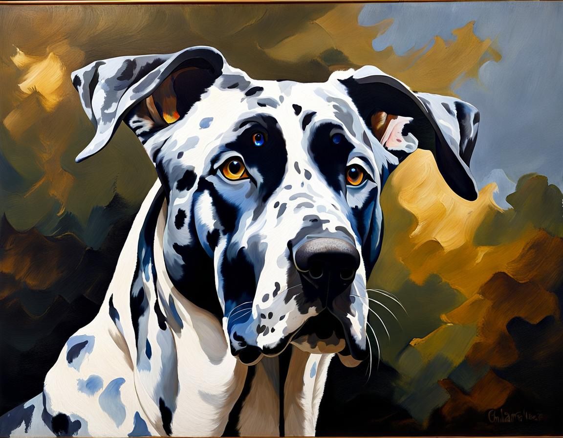Dramatic Portrait of a Blue Merle Great Dane