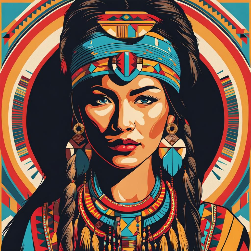 Navajo Woman in Traditional Clothing: Pop Art Sticker