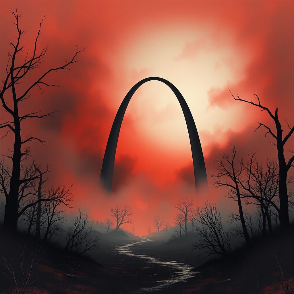 Surreal Post-Apocalyptic Landscape with Gateway Arch