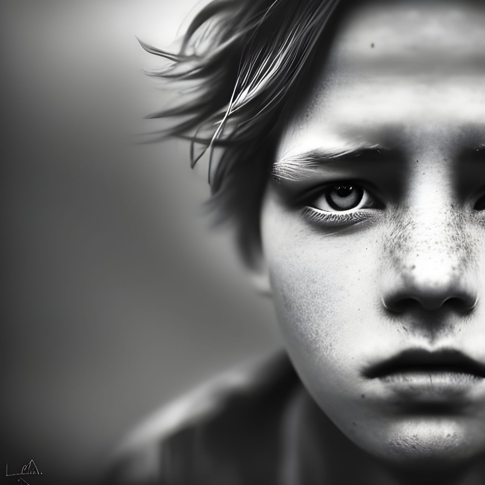 Monochrome Portrait in Ink Drawing Style