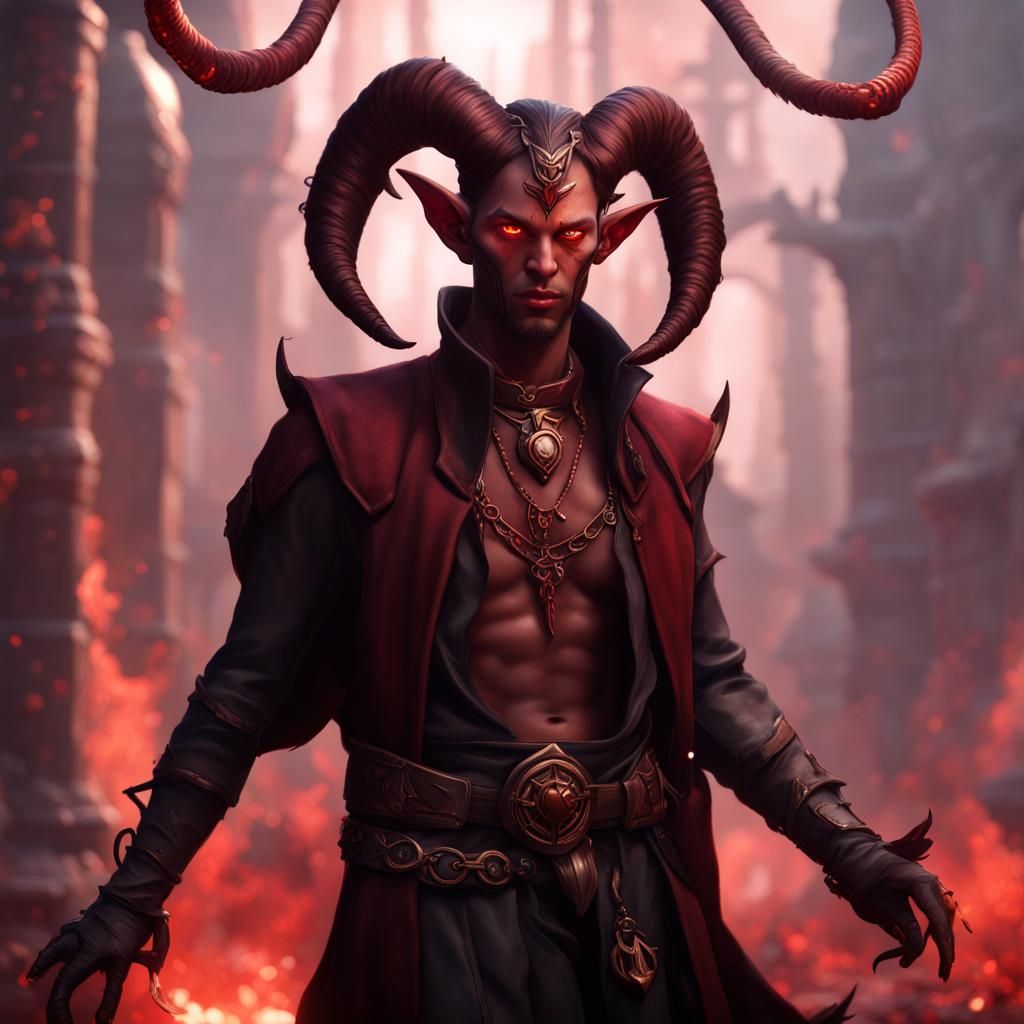 Tiefling Warlock DND Character in Detailed Matte Painting