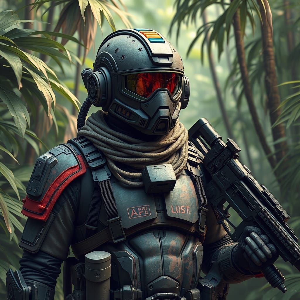 Futuristic Operative in Jungle, Dystopian Sci-Fi Art