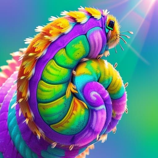 Radiant Caterpillar in Dreamy Digital Art