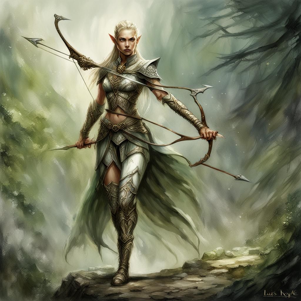 Blonde Elf Archer in Detailed Matte Painting