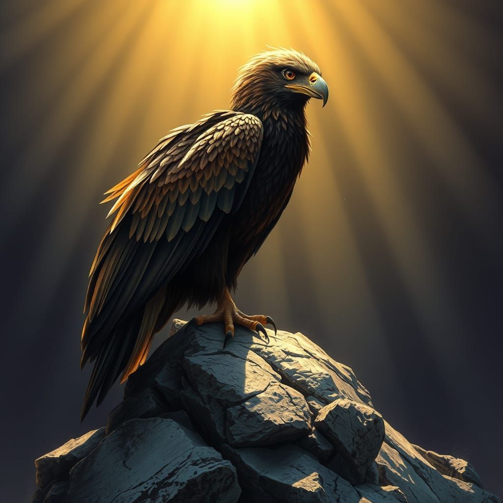 Golden Eagle in Dark Fantasy Style, Hyper-Realism