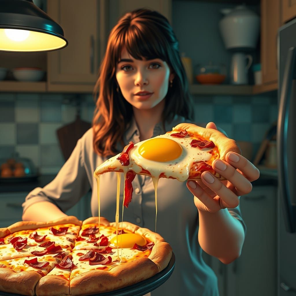 Cozy Kitchen Breakfast Pizza in Vibrant Style