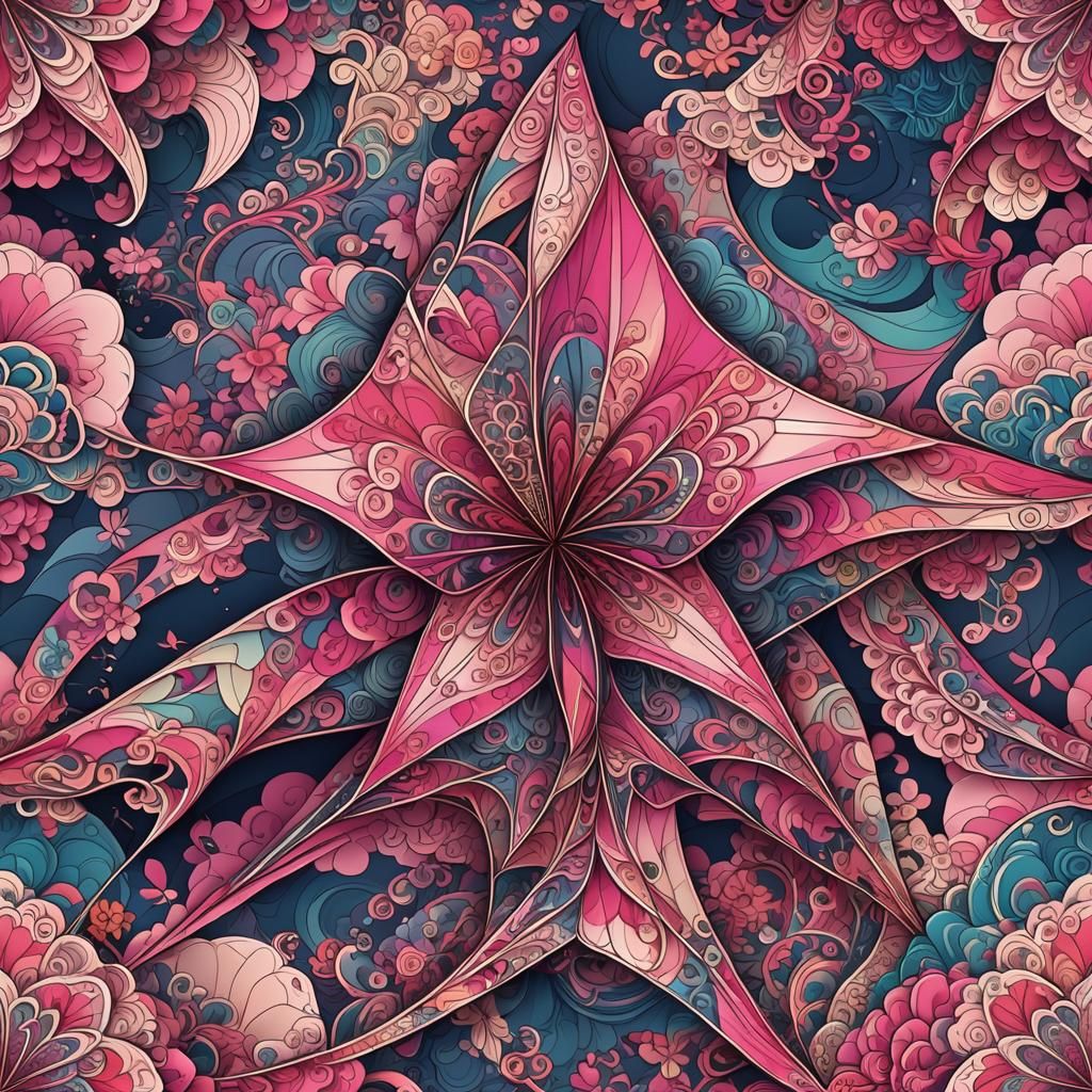 Elaborate Pink Japanese Kite on a Windy Day