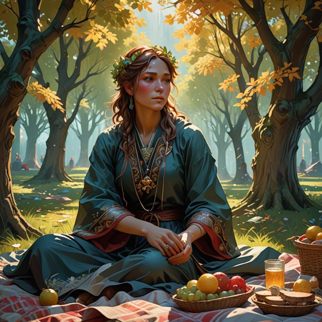 Surreal Picnic With Anthropomorphic Trees