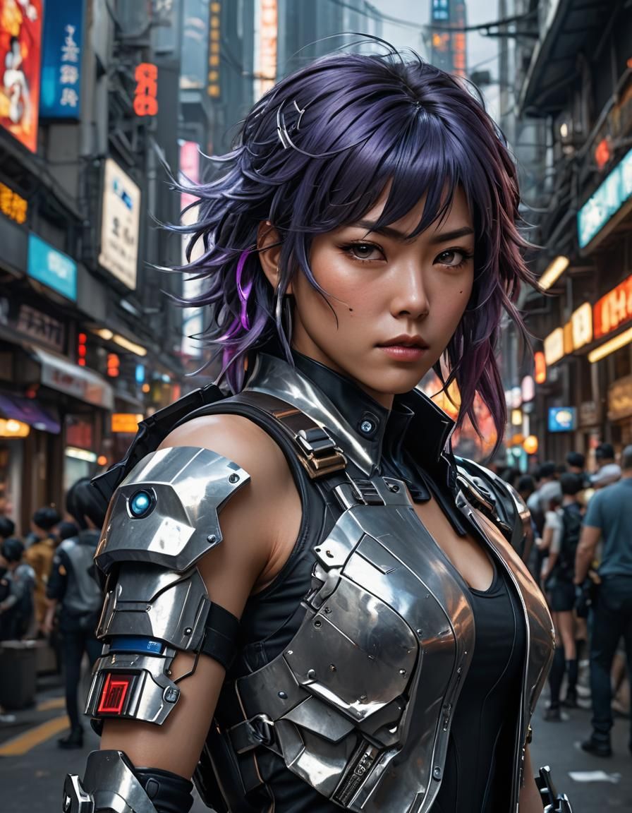 Hyperrealistic Cyberpunk Portrait of a Fierce Woman