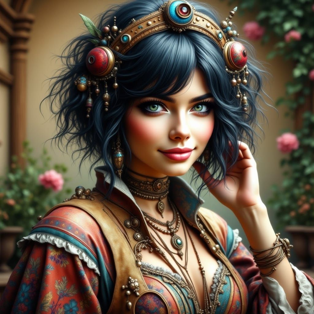 Steampunk Woman with Pixie Hair in 3D Rendering