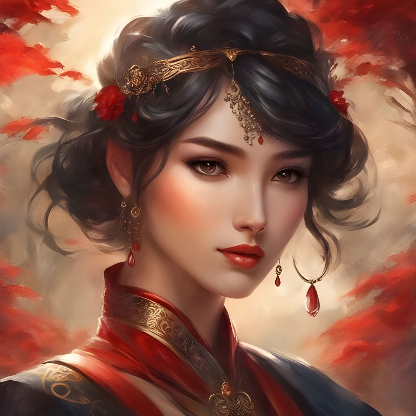 Beautiful Woman Portrait in Red and Black Palette