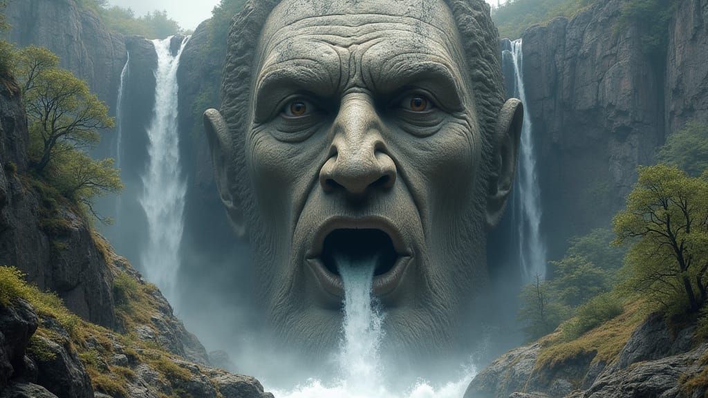 Monumental Stone Head Cascade in Hildebrandt Style