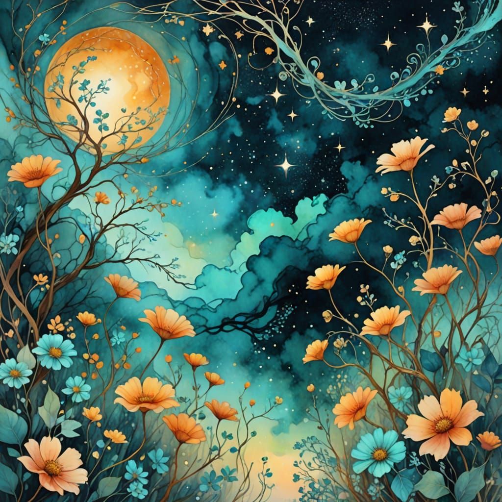 Dreamy Watercolour Landscape with Fractal Swirls