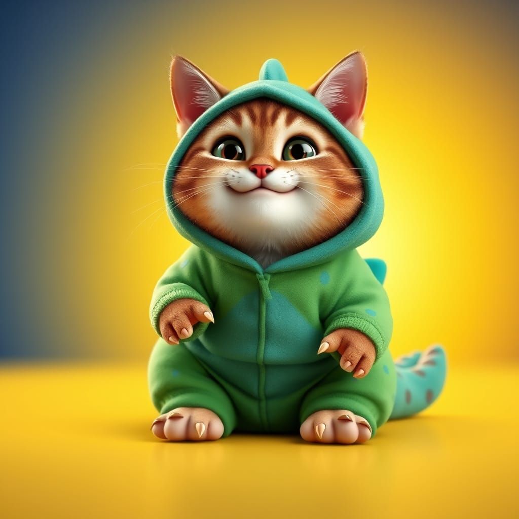 Cute Cat in Vibrant Dinosaur Costume