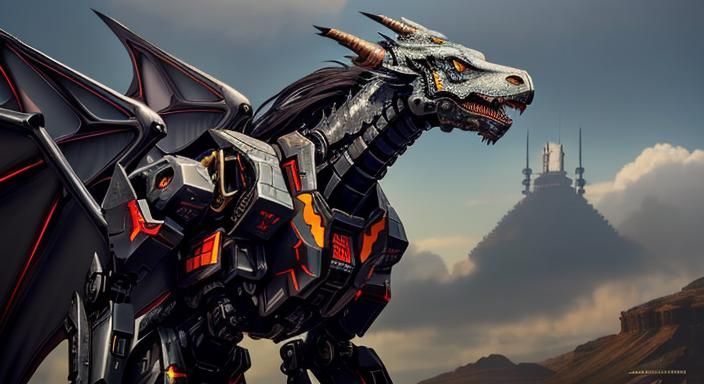 Mechanical Dragons in Anime Style with Metal Wings
