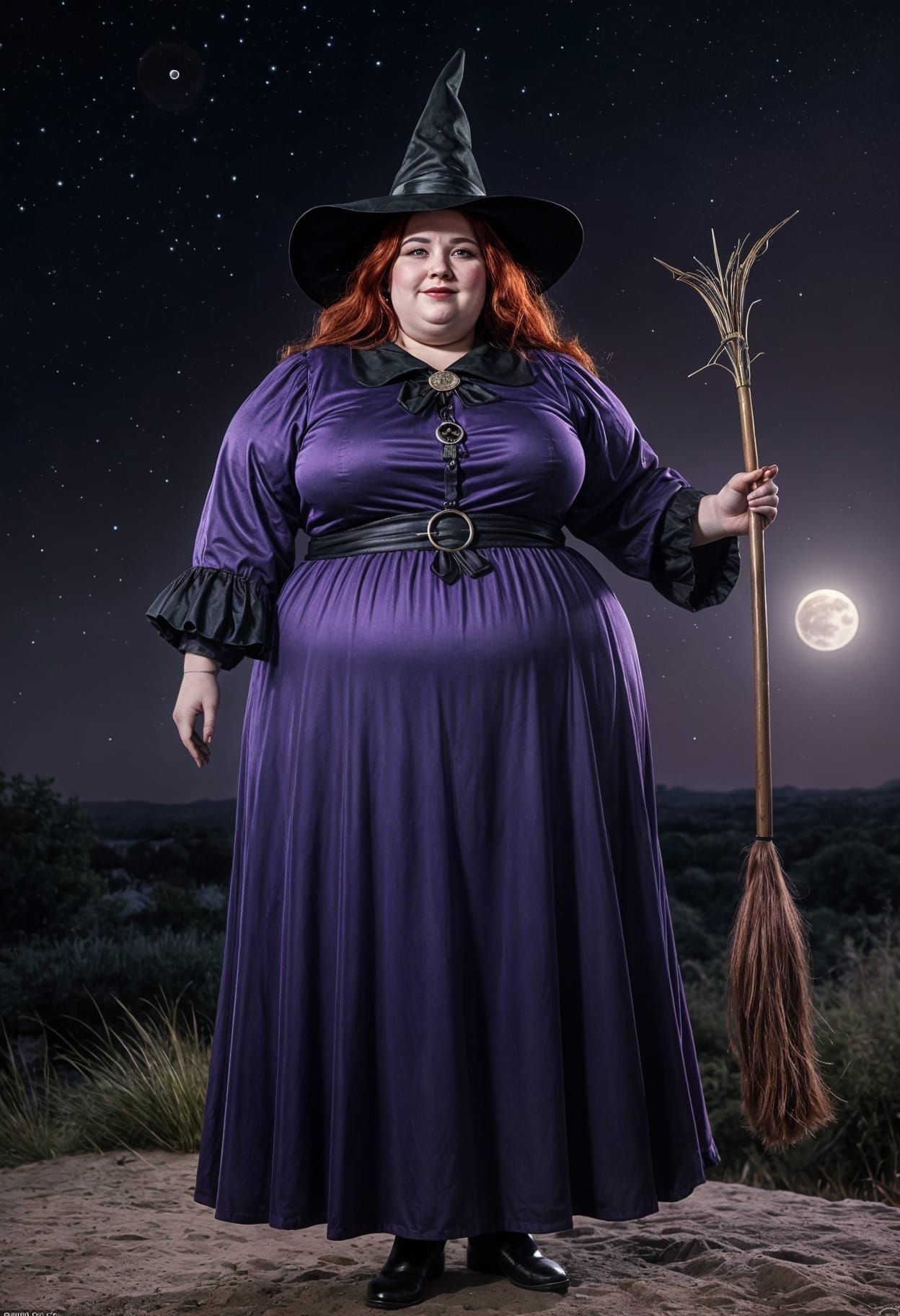 Obese Redhead Witch in Purple, Chiaroscuro Lighting