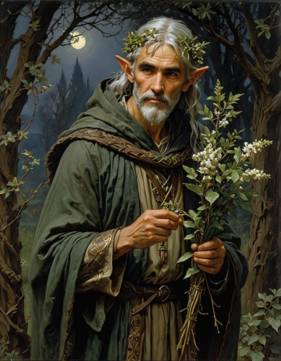 Sylvan Elf Druid Portrait in Oil Painting Style