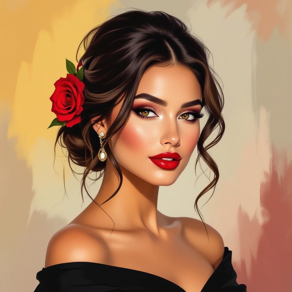 a glamorous portrait against an abstract background. The sub...