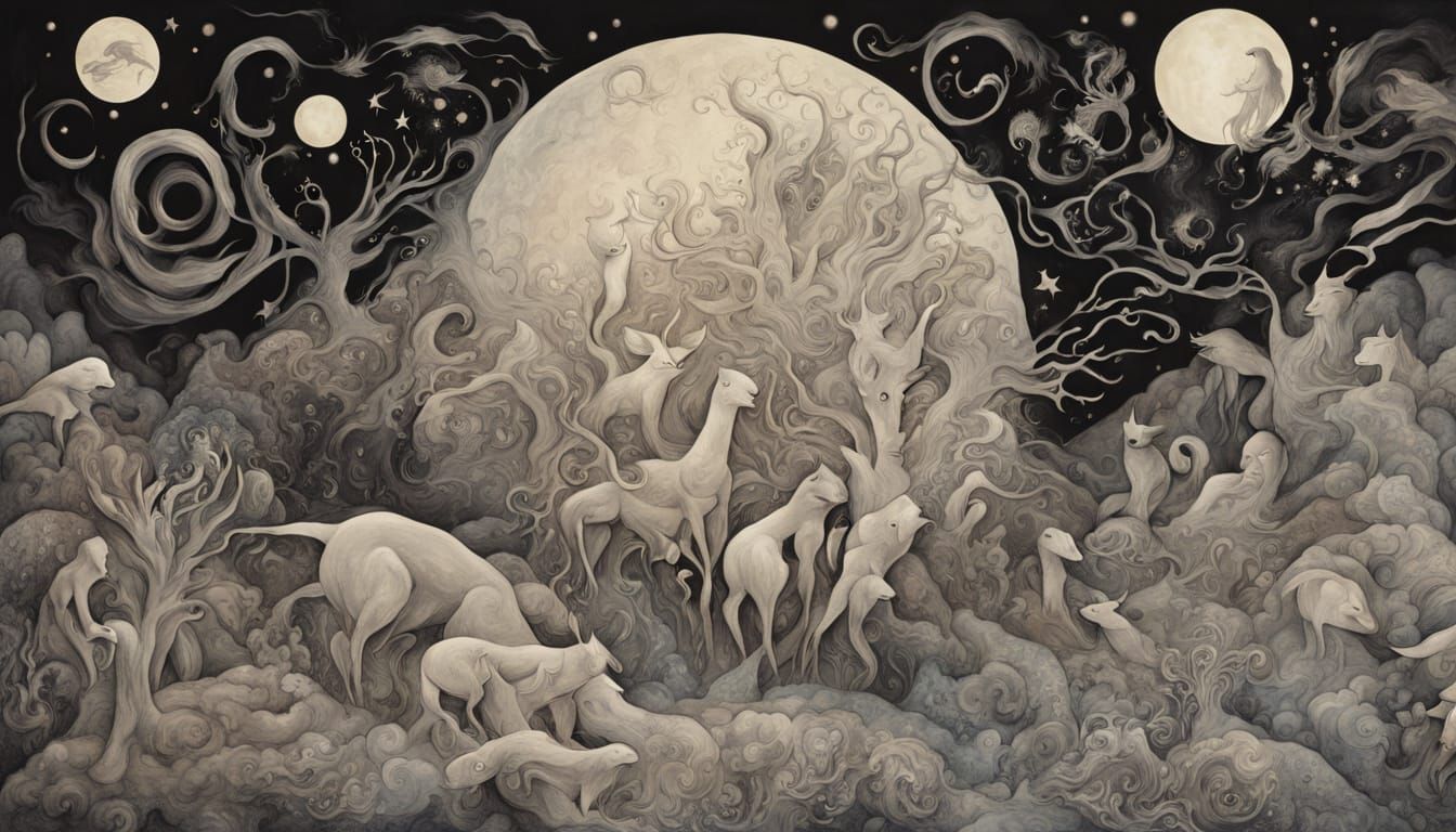 Celestial Encounter in a Starry Night Dreamscape