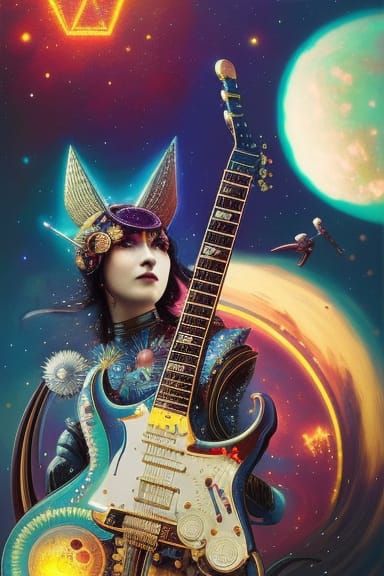 Steampunk Guitar Made of Stars and Astral Dust