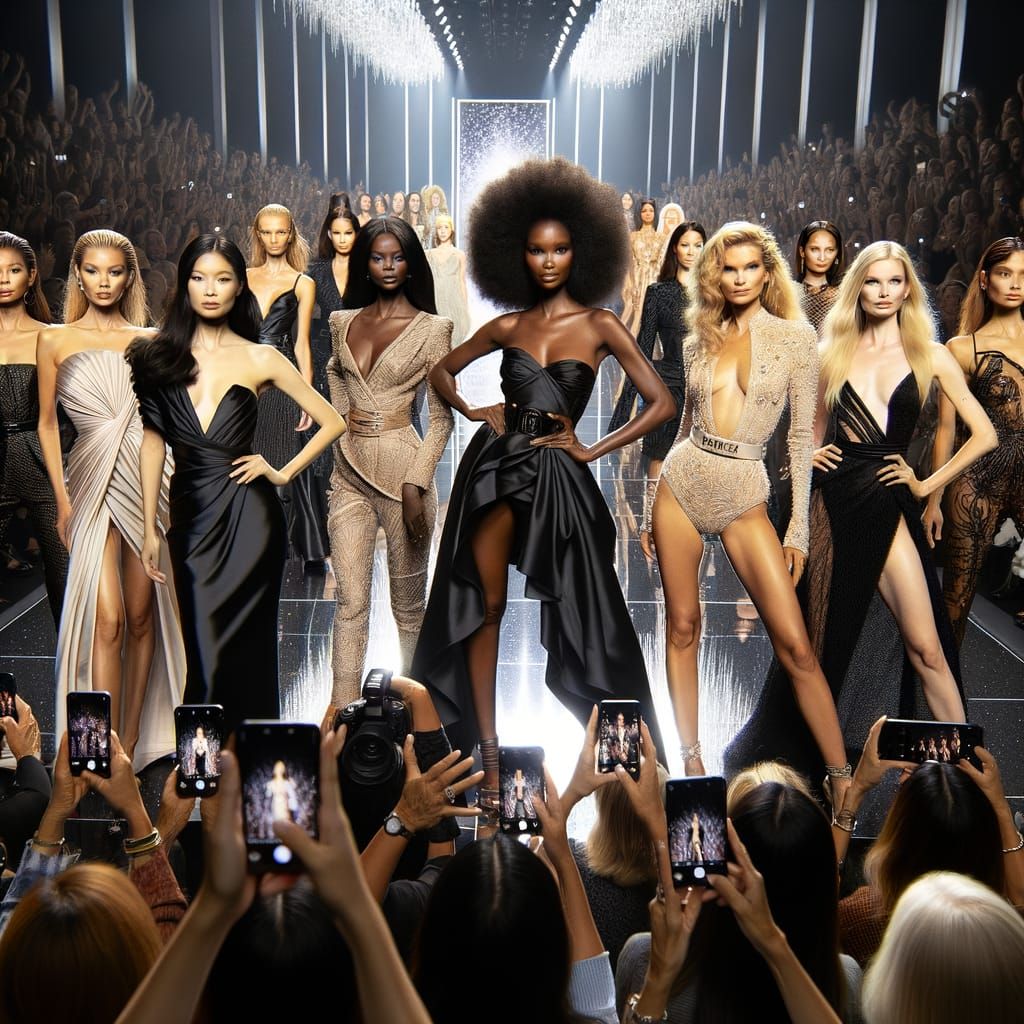 Elegant Women Command the Fashion Runway in a Vibrant Celebr...